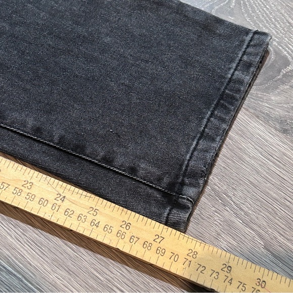 Button fly Boyfriend jeans Sz 26 Distressed Black high rise wide leg - Picture 9 of 12